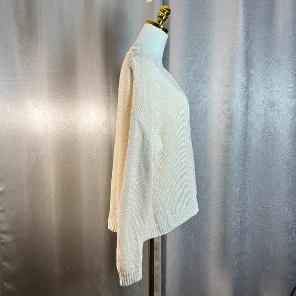 J Crew Lace Up V Neck Knit Sweater Cream Beige Size L - Picture 5 of 11